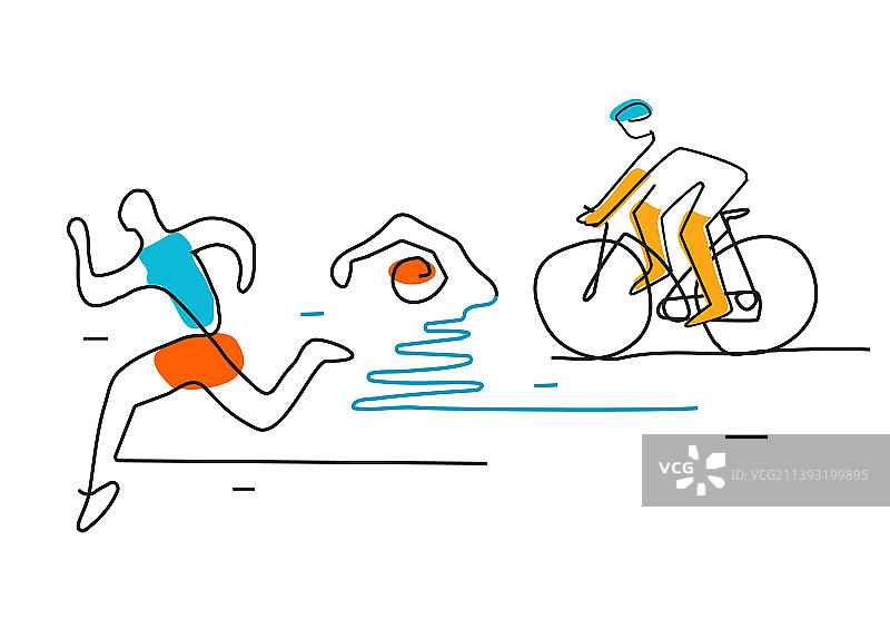 铁人三项自行车游泳线条艺术图片素材