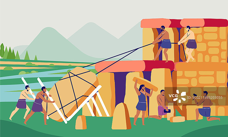 远古人类建造巨石图片素材