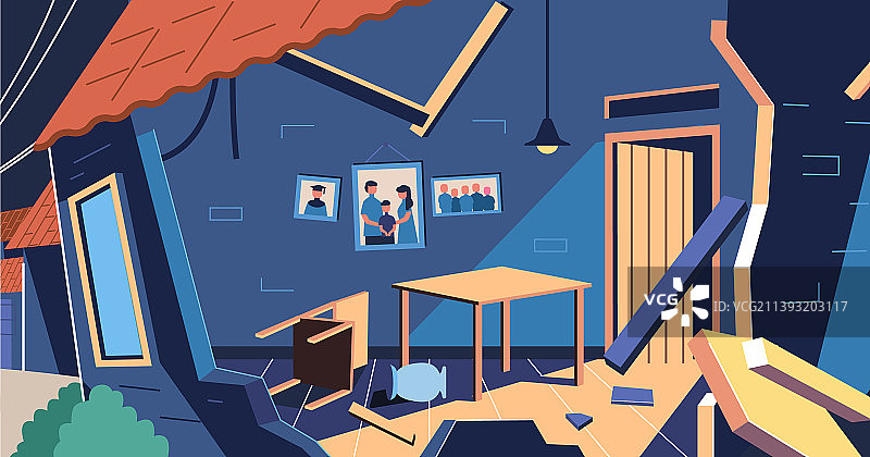 地震破坏的房屋墙壁图片素材