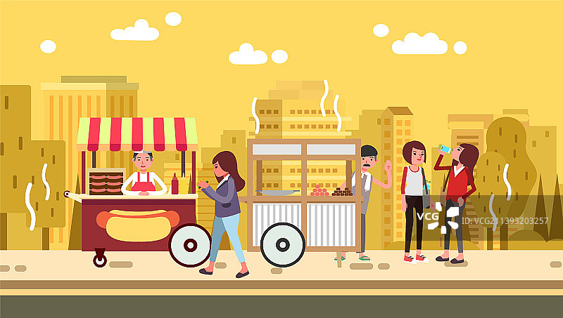 夏季美食街上的女人图片素材