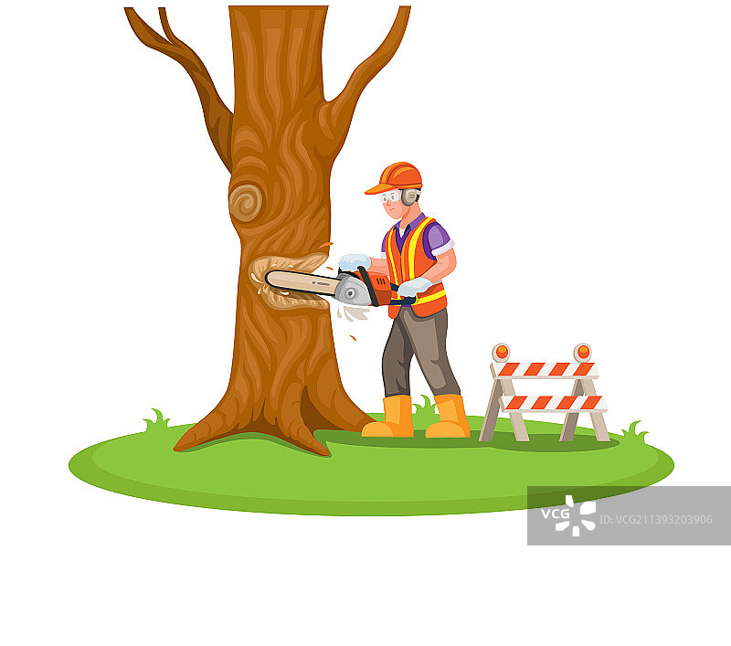 建筑工人用电锯伐木图片素材