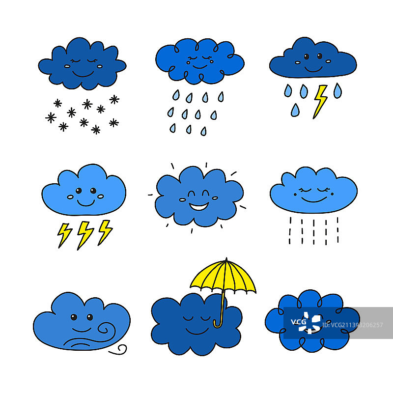 涂鸦云快乐图标组合图片素材