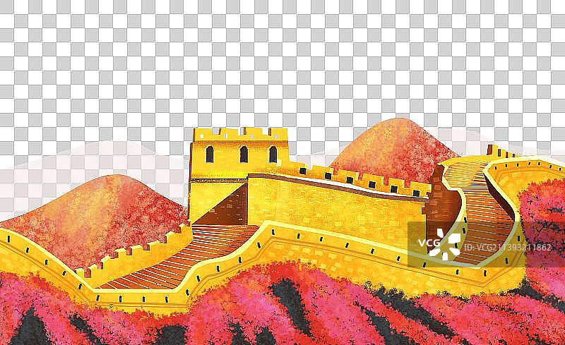 手绘中国长城背景插画图片素材