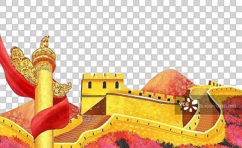 手绘中国长城背景插画图片素材