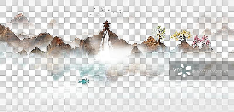 免扣中国风金色山水图片素材