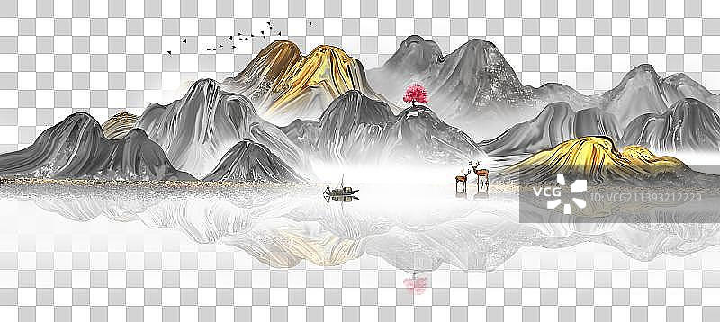 免扣中国风金色山水图片素材