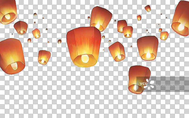 中国风飘在空中的孔明灯图片素材