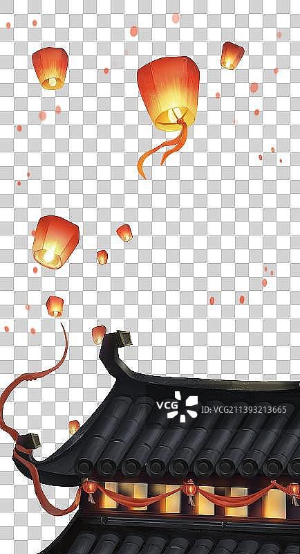 中国风飘在空中的孔明灯图片素材