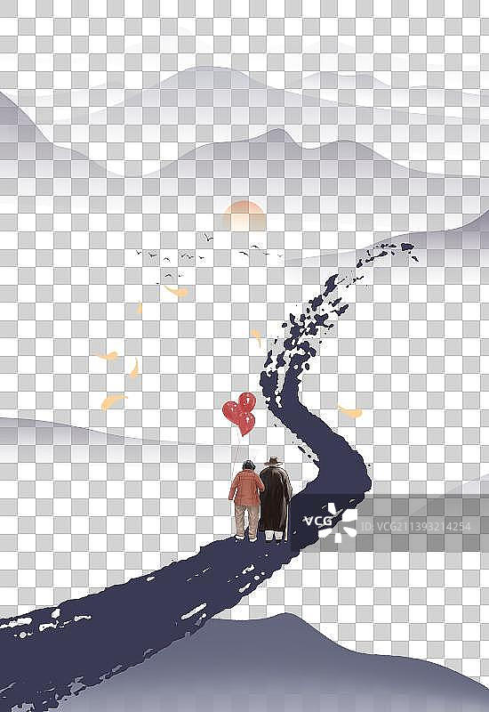 九月初九重阳登高恩爱背景插画图片素材