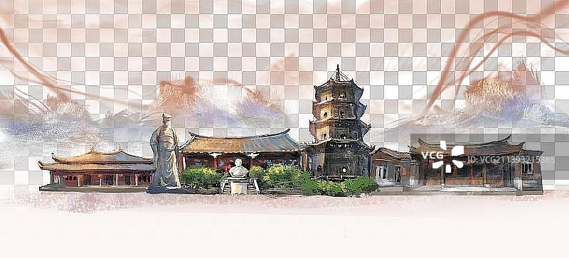 泉州古迹文化建筑地标插画图片素材