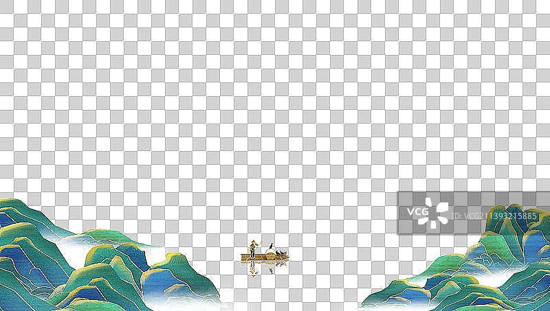 手绘国潮山水绿水青山风景画图片素材