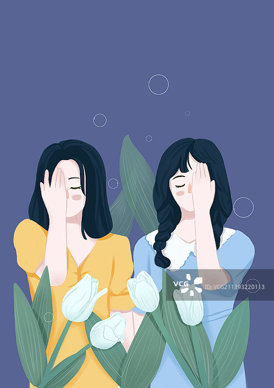 郁金香中的女孩图片素材