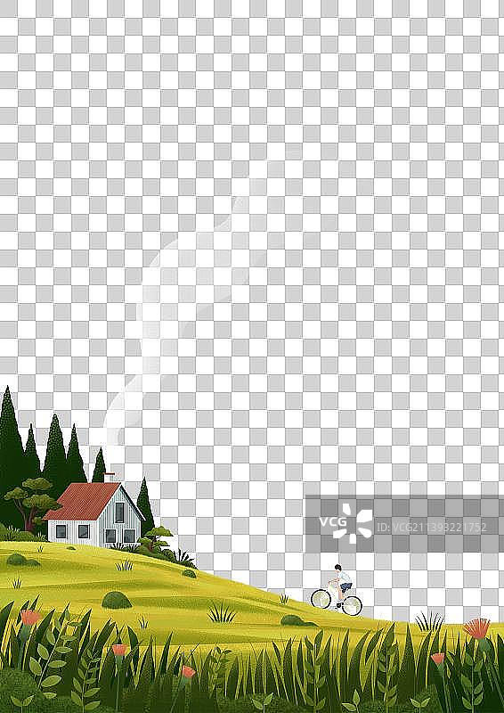 在炊烟小屋的山林间骑车图片素材