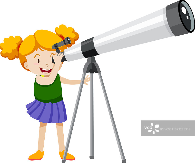 小女孩与大型望远镜图片素材