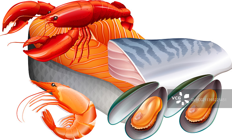 白色背景海鲜卡通合集图片素材