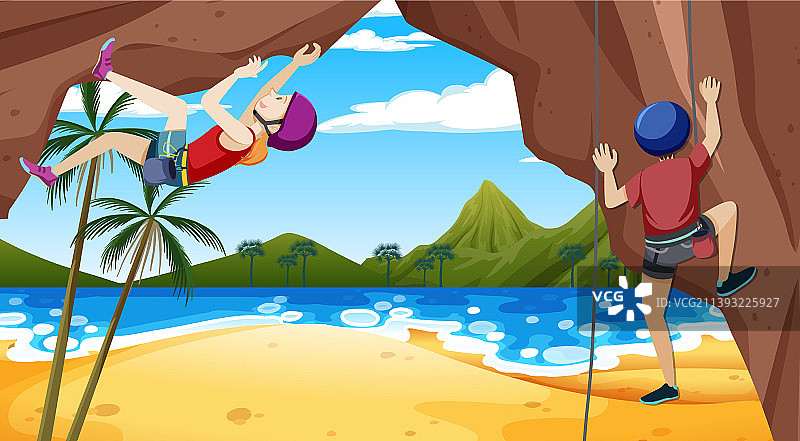 海滩悬崖攀岩图片素材