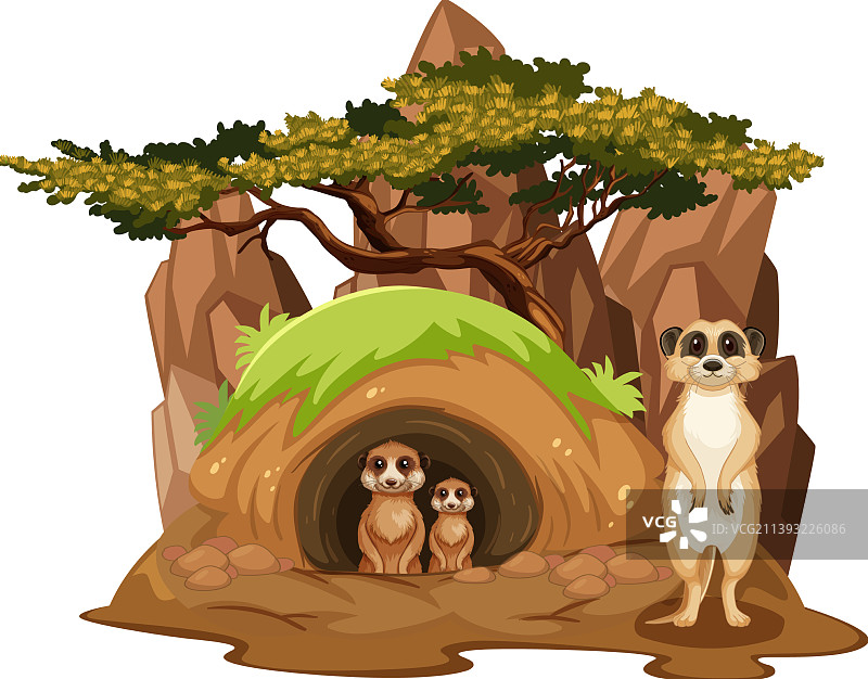卡通风格的猫鼬和洞穴图片素材