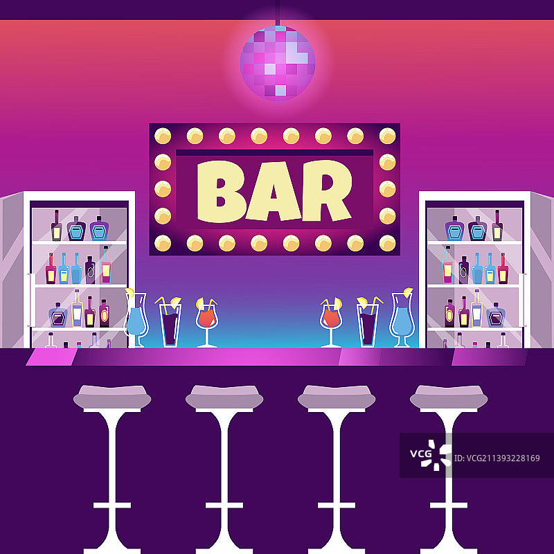 酒吧场所空旷内部背景扁平图片素材