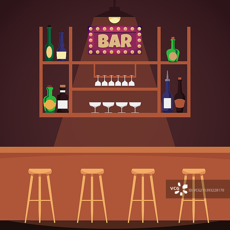 带酒精饮料展示柜的吧台图片素材