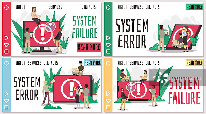 系统崩溃和错误警告网站界面图片素材