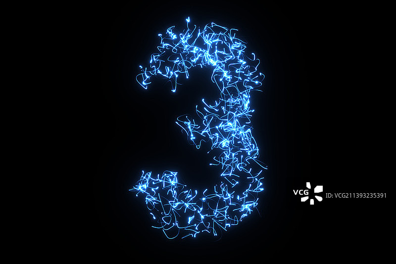 3D蓝色发光的数字3图片素材