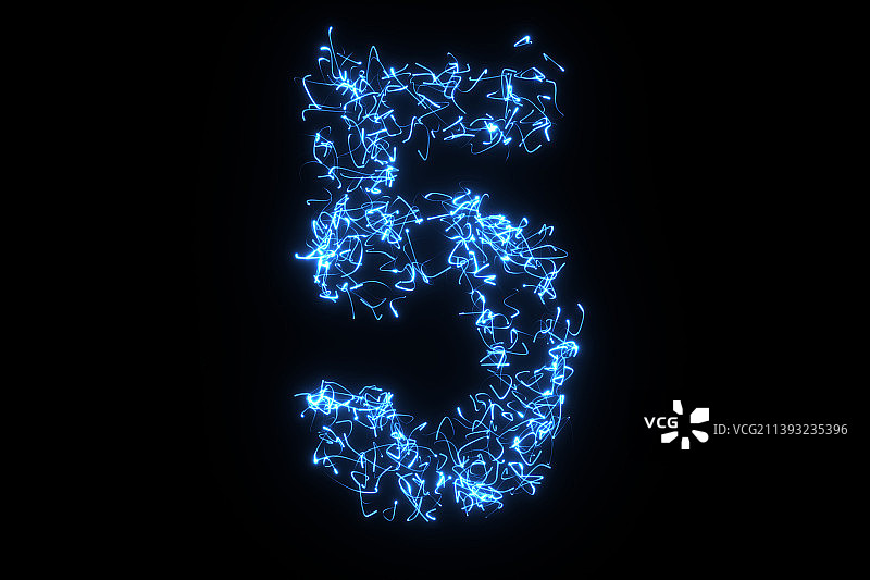3D蓝色发光的数字5图片素材