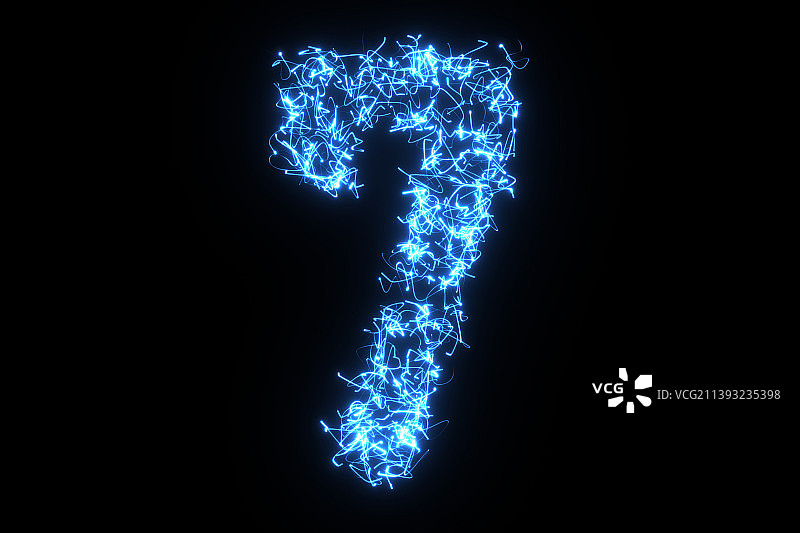 3D蓝色发光的数字7图片素材