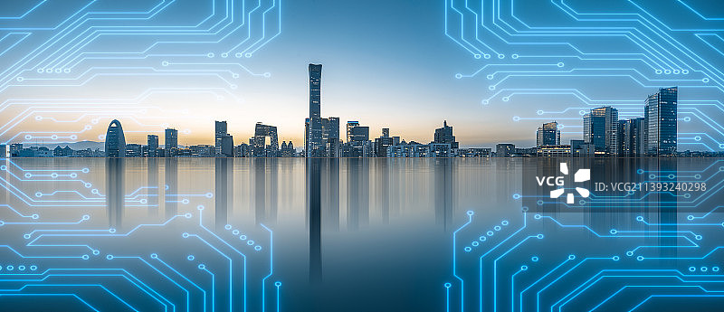 北京城市天际线和网络数据概念图片素材