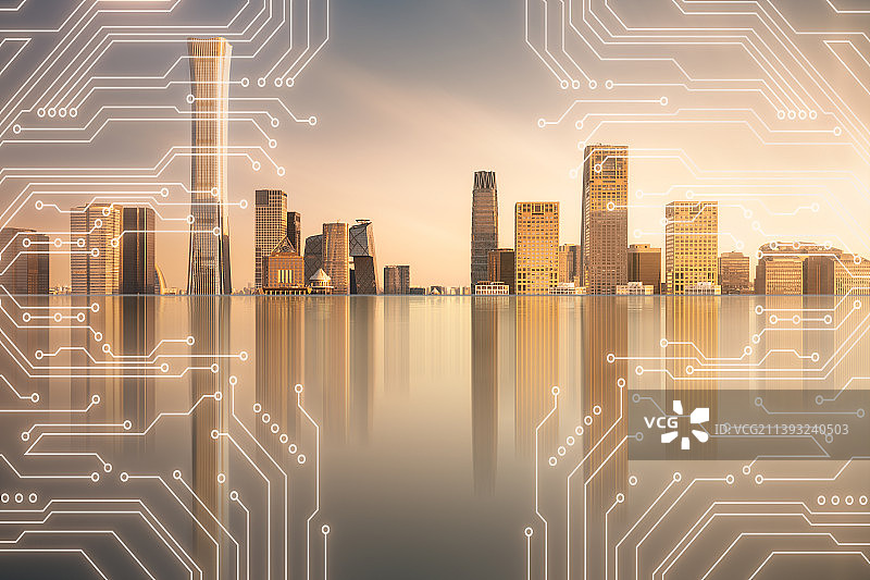 北京城市天际线和网络数据概念图片素材