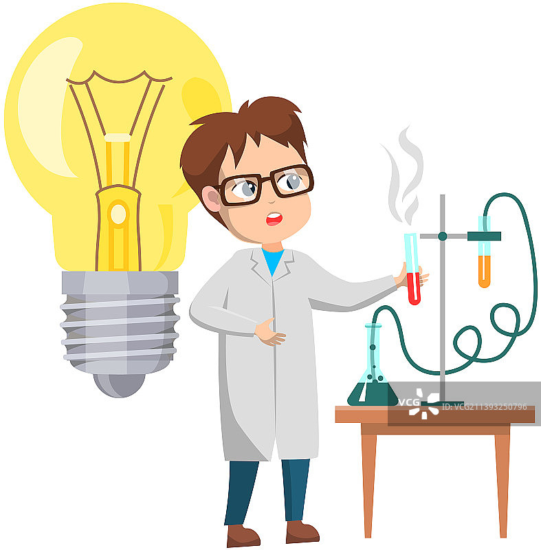 科学家在灯泡附近进行研究图片素材