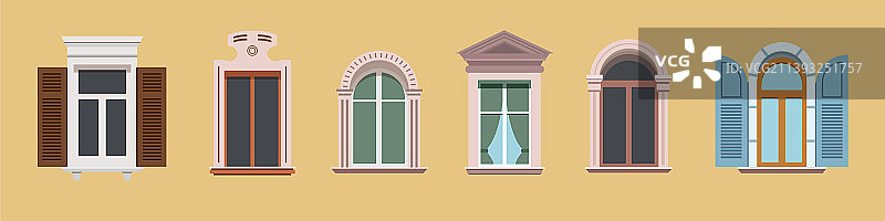 城市中各种窗户的大型集合图片素材