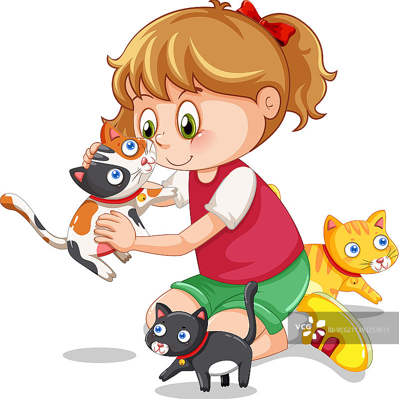 和她的猫玩耍的女孩图片素材