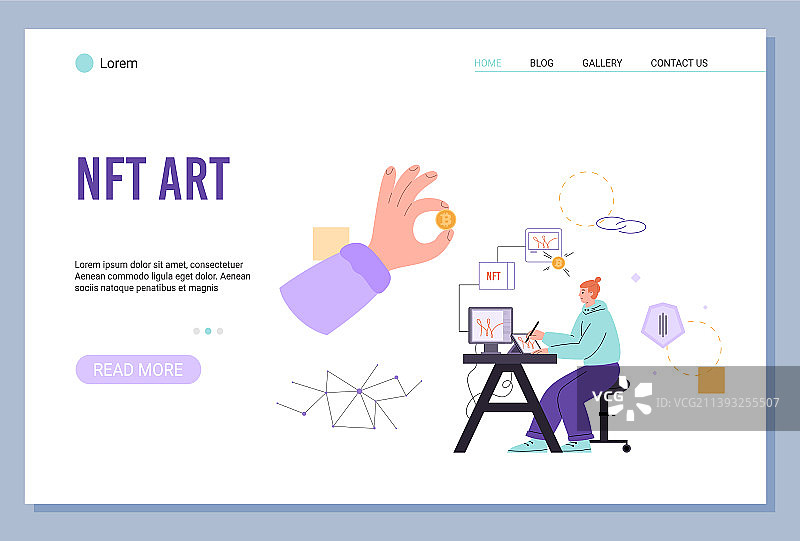 NFT艺术市场网站与企业家发帖图片素材