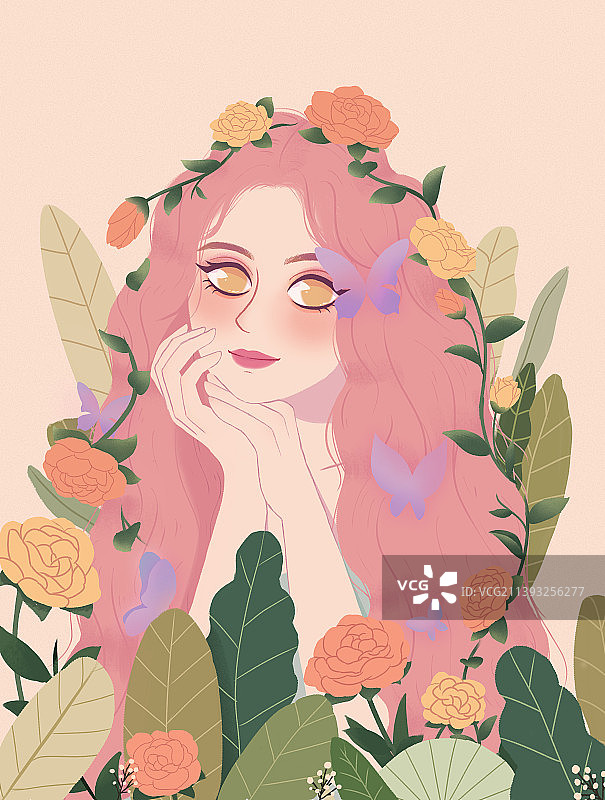 花丛中的年轻女子图片素材