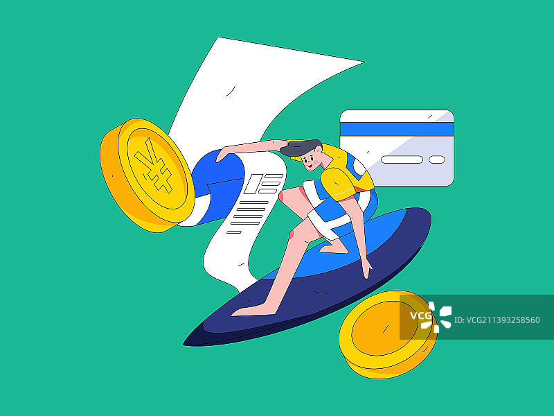 查看信用卡的人物扁平矢量概念运营插画图片素材