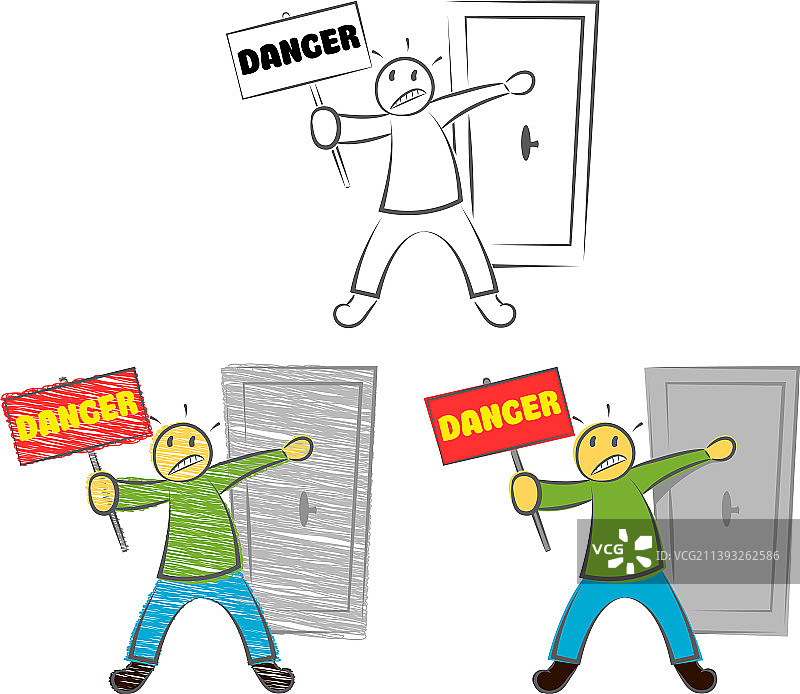 男子手持“危险”标志图片素材