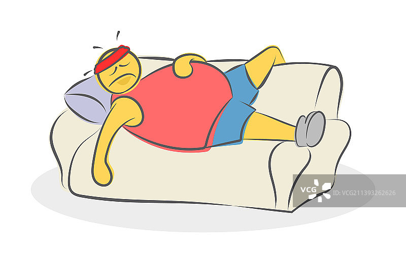 躺在沙发上的疲惫肥胖运动员图片素材