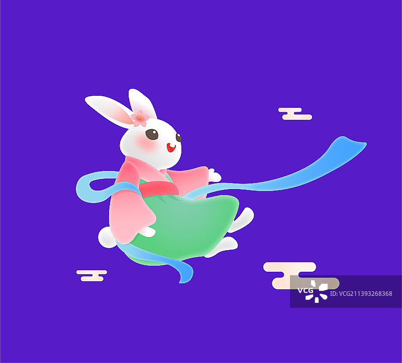 中秋节卡通可爱兔子嫦娥玉兔矢量插画图片素材