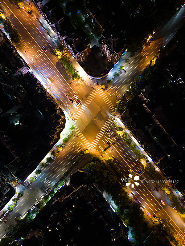 杭州文二西路夜景航拍图片素材