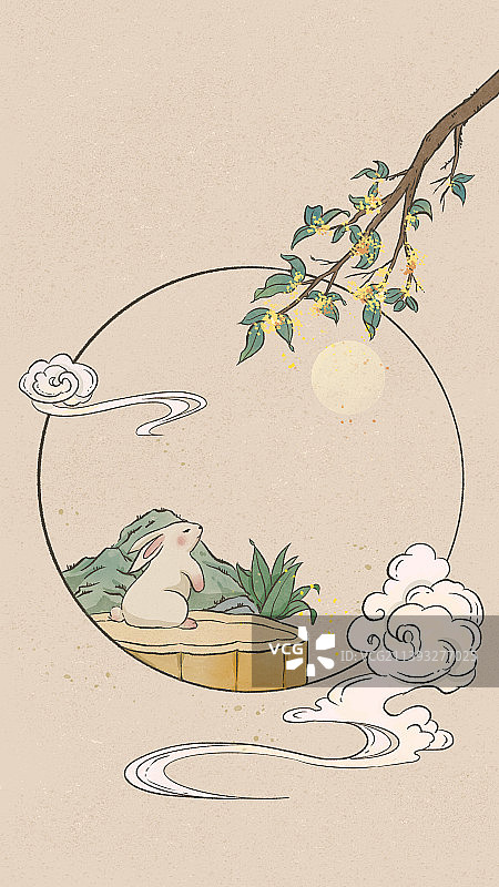 国风国画中秋传统节日兔子桂花图片素材