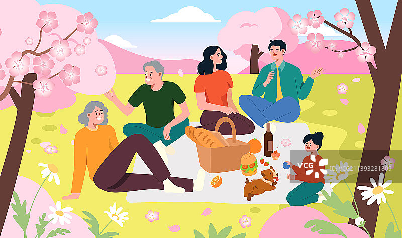 一家人秋游露营 野餐矢量分层插画图片素材