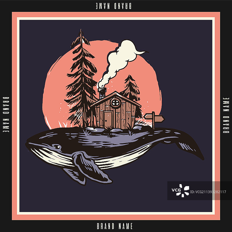 复古鲸鱼T恤头巾设计图片素材