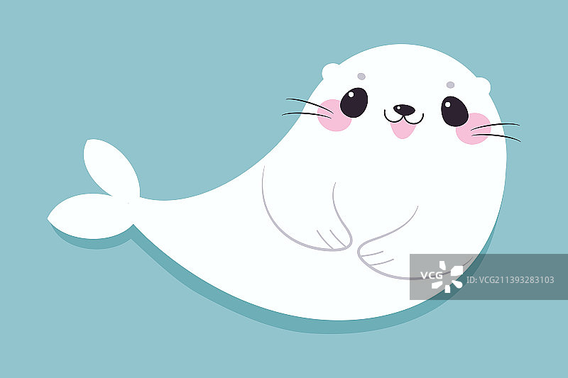 蓝色背景上微笑的白色毛皮可爱海豹图片素材
