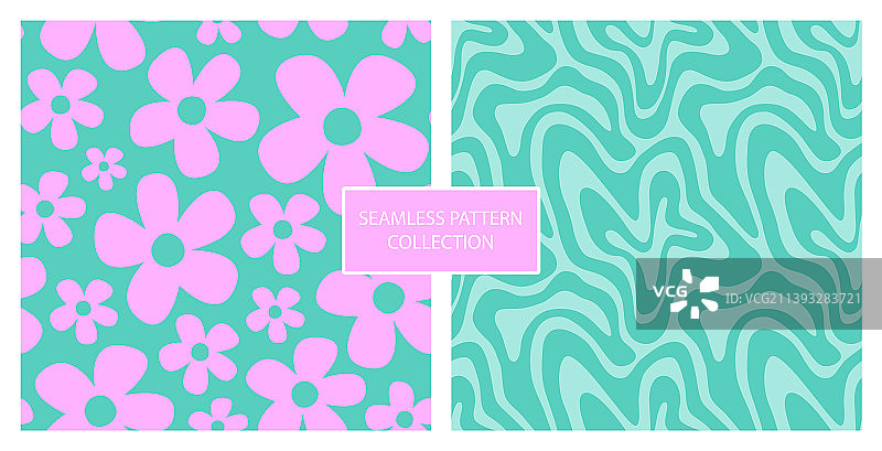 复古迷幻波浪和雏菊无缝图案图片素材