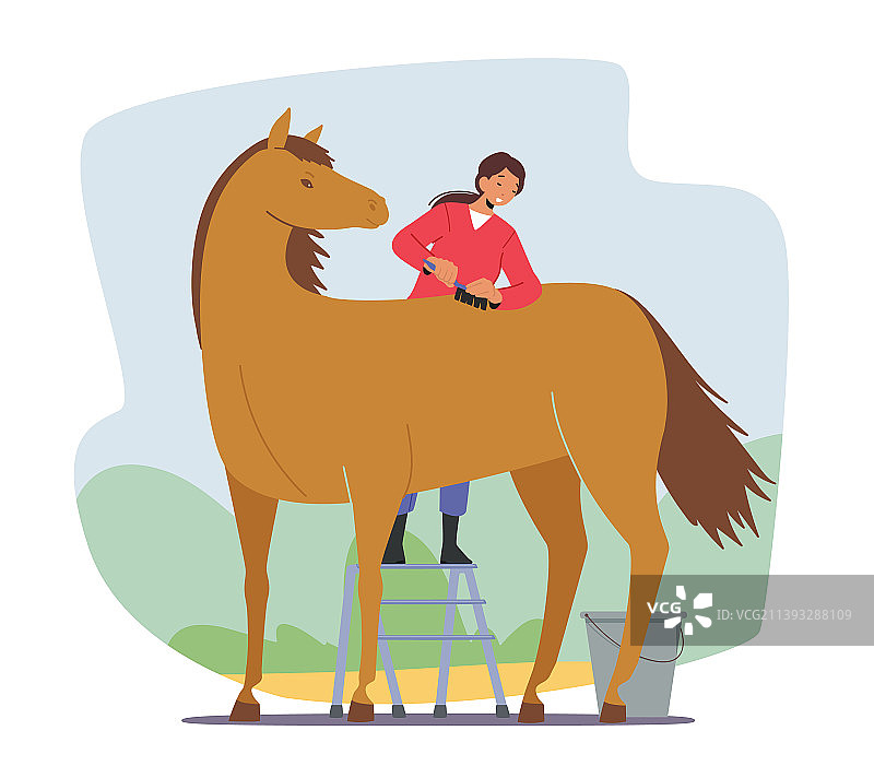 女马夫人物照料纯种马图片素材