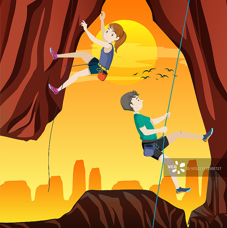 日落时分悬崖上的攀岩者图片素材
