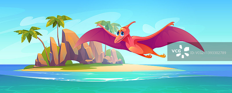 小翼龙飞越海面图片素材