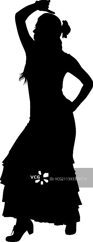 美丽的弗拉门戈舞者的黑色轮廓图片素材