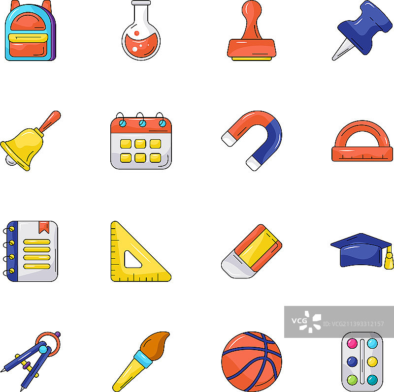 扁平风格学校配件图标合集图片素材