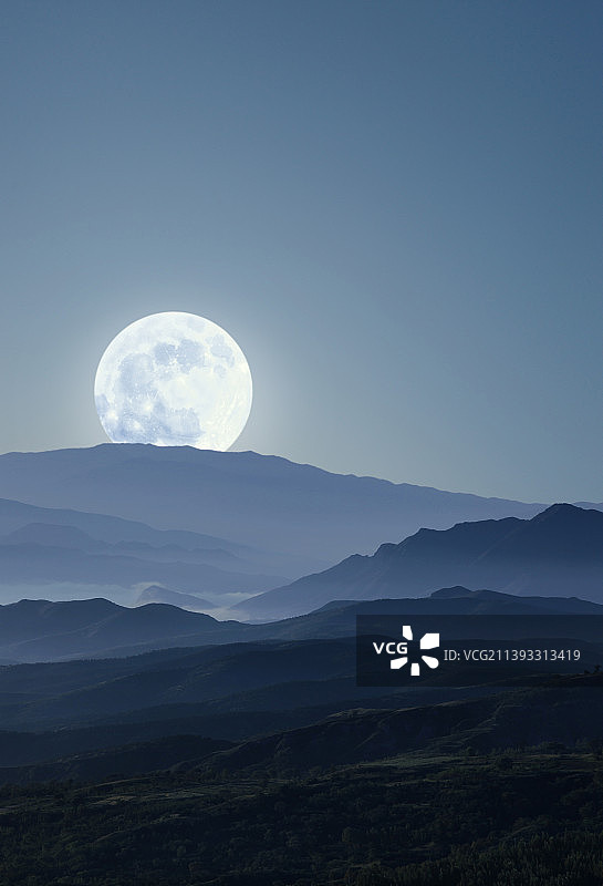 满月,山脉,神秘,写意,中国画图片素材